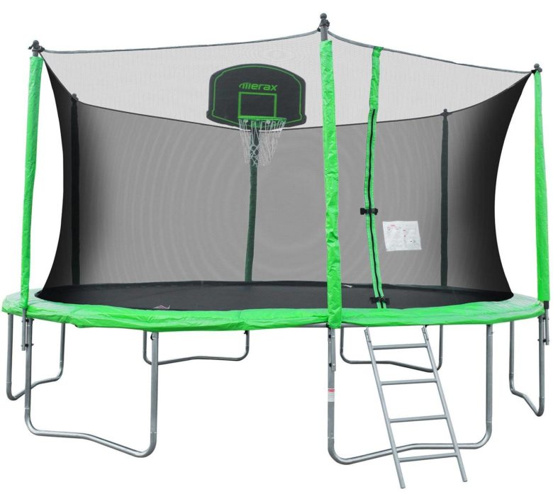 Merax 12-Feet Round Trampoline with Safety Enclosure, Basketball Hoop and Ladder 